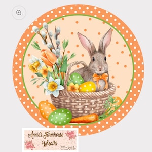 Easter rabbit metal wreath sign, easter bunny spring Round sign, Wreath attachment, Wreath center, easter tiered tray sign