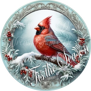 Christmas Cardinal Wreath Sign: Winter Metal Decor
