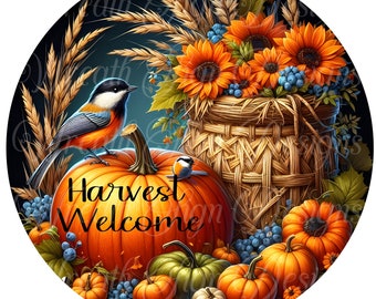 Chickadee Pumpkin Harvest Sign: Autumn Wreath Centerpiece