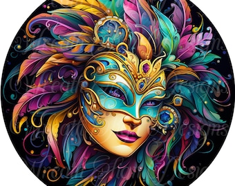 Mardi Gras Mask Metal Wreath Sign: Carnival Celebration