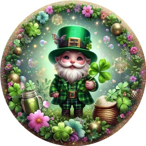 Round metal wreath sign, st. Patrick&#39;s Day, leprechaun, Shamrock Welcome sign