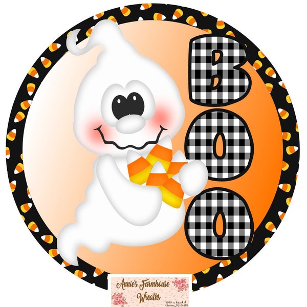 Boo ghost sign, Candy Corn Halloween sign, fall, spooky metal wreath sign, Round sign,  attachment Wreath center, tiered tray sign