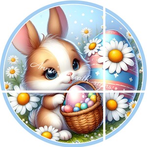 Easter rabbit metal wreath sign, Eggs Daisies and the Easter bunny, spring Round sign, Wreath attachment, Wreath center,