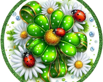 Shamrock and ladybugs Metal Wreath Sign: St. Patrick's Day Celtic Decor