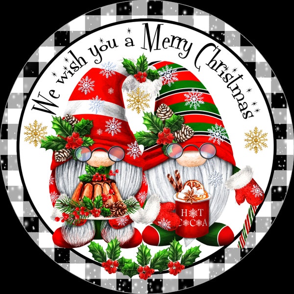 we wish you a merry Christmas Gnome Christmas Sign,  gnome Wreath Sign, Wreath Center, Wreath Attachment  Metal Sign Tiered tray sign