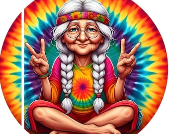 Peace Sign Metal Wreath Center: Hippie Psychedelic Art