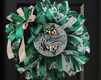 St Patrick's Day mesh and ribbon wreath
