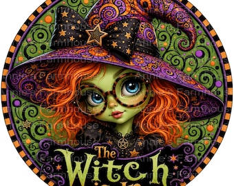 The Witch is In Round Metal Halloween Wreath sign, Halloween door decor