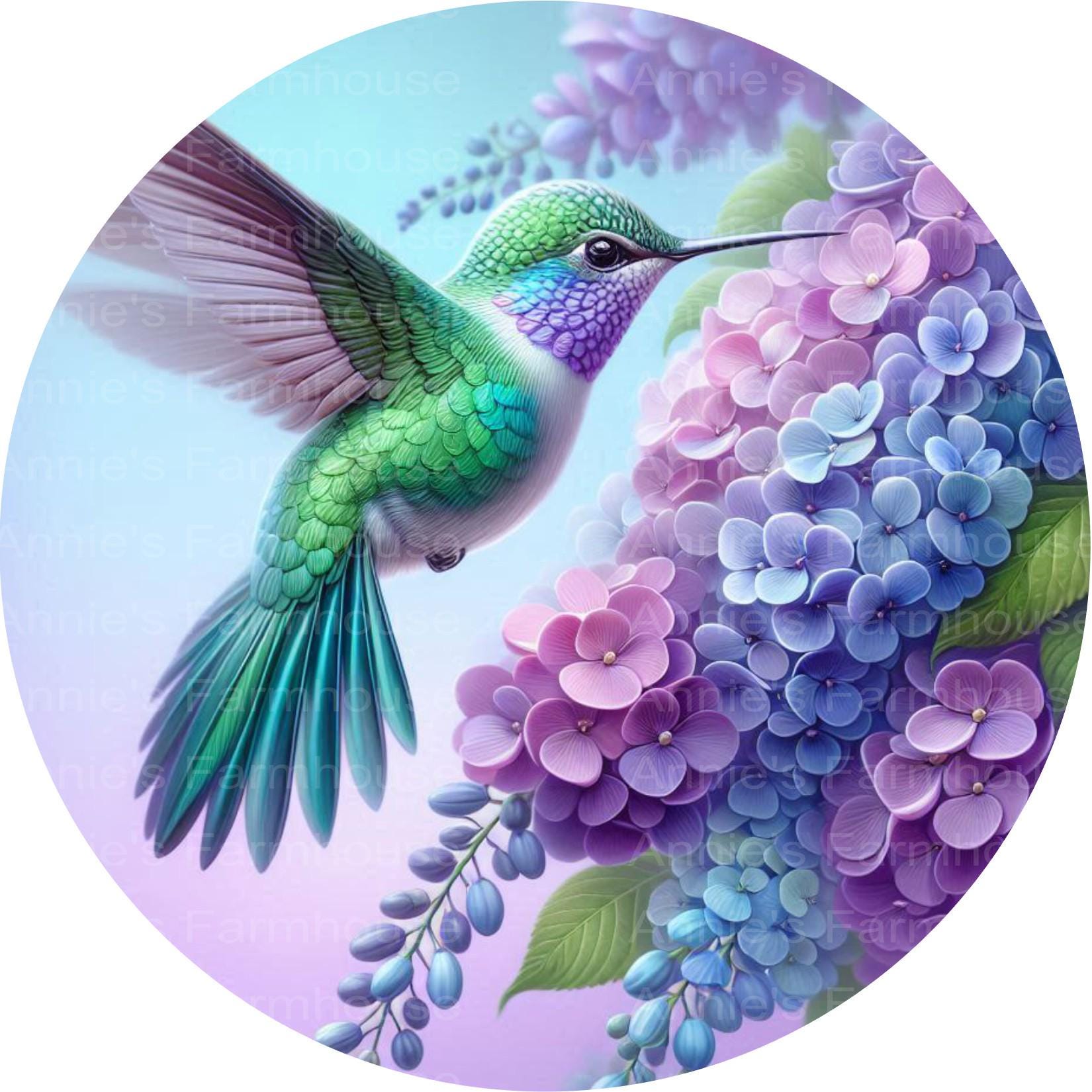 Hummingbird Floral Metal Sign: Lavender & Green Wreath Center - Etsy