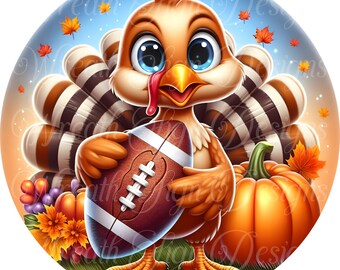 Thanksgiving Turkey Football Metal Sign: Fall Wreath Centerpiece