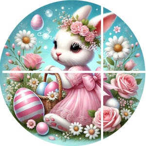 victorian Easter rabbit metal wreath sign, romantic Easter bunny, spring Round sign, Wreath attachment, Wreath center,