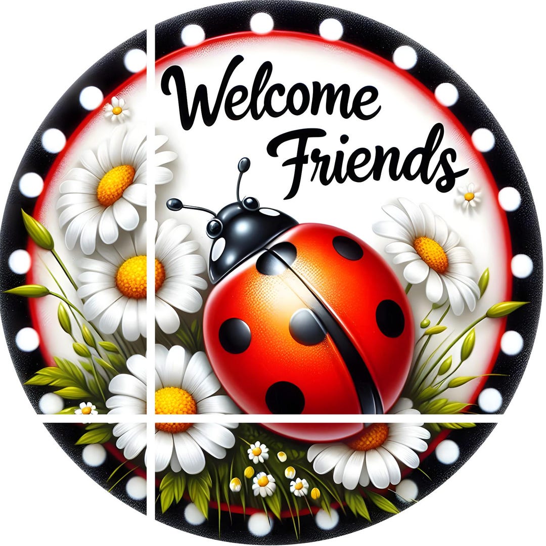 Ladybug Metal Wreath Sign: Welcome Friends, Springtime Daisies - Etsy