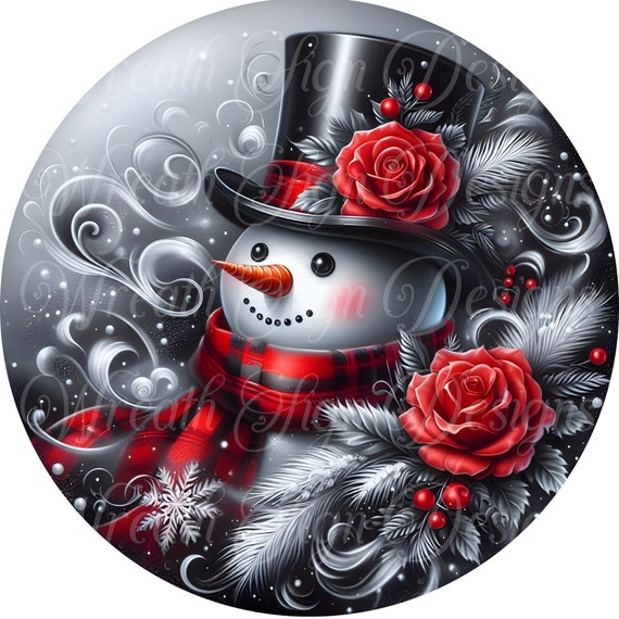 Winter Snowman Metal Wreath Sign: Red & Black Holiday Decor