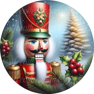 nutcracker toy soldier round metal wreath sign, Nutcracker holiday  sign, Christmas wreath sign, wreath attachment, center