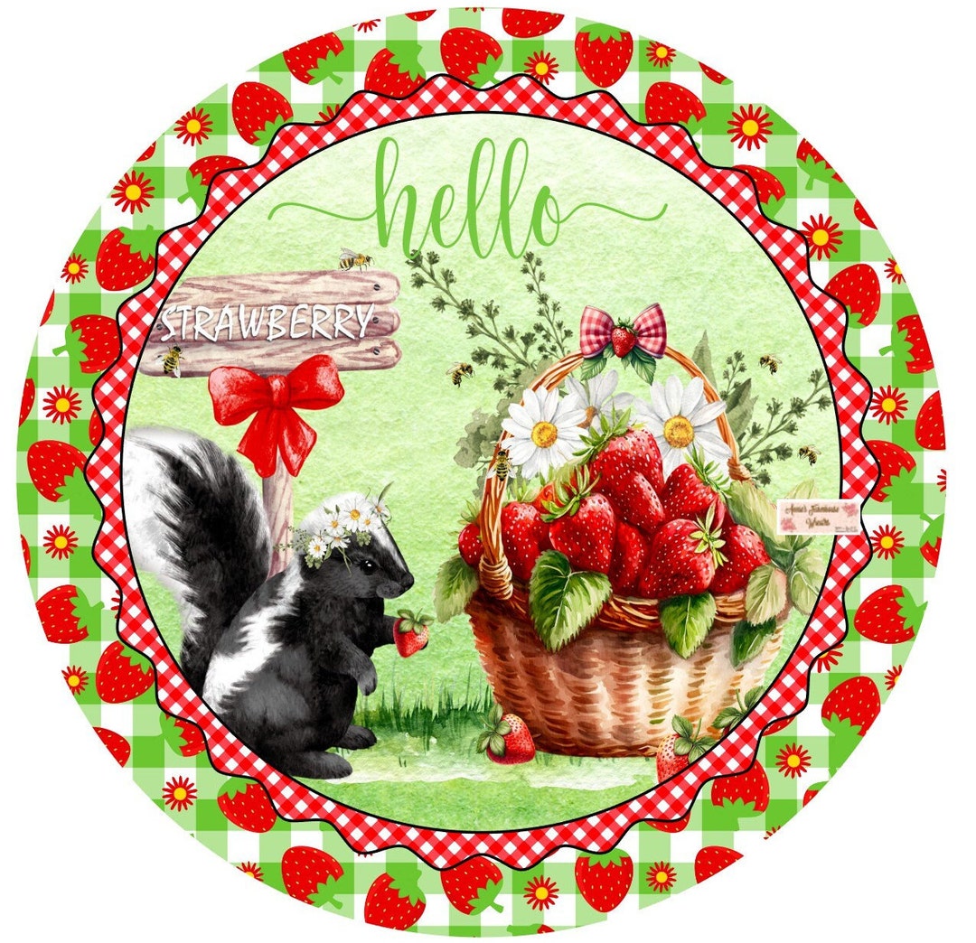 Strawberry Welcome Sign - Rustic Wood Hanging Decor For Porch, Kitchen & Home (10x7.8 Inches)