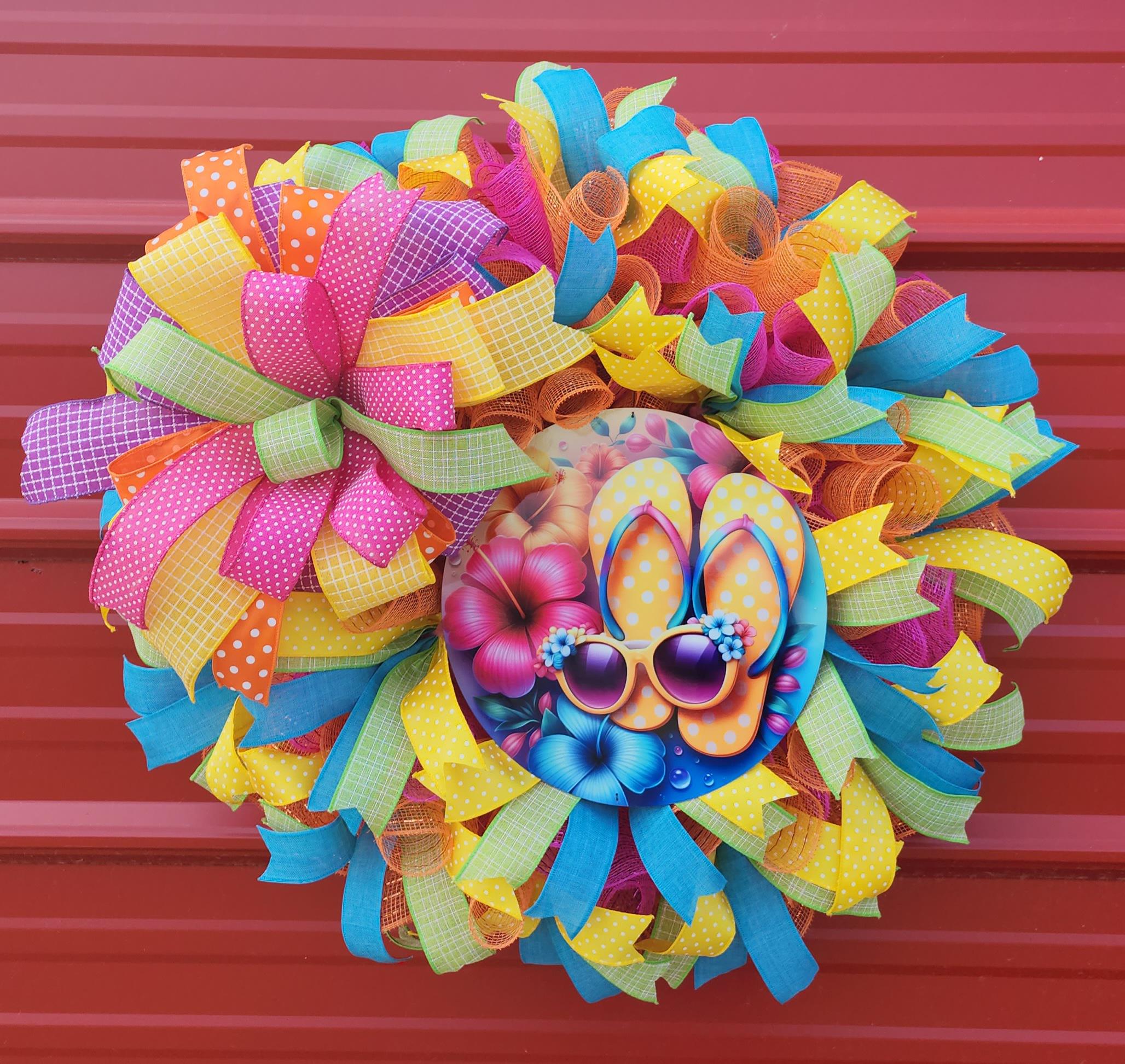 Bright Fun in the Sun Flip Flop Front Door Wreath | Vibrant Summer Mesh ...