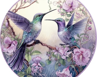 Hummingbird Floral Metal Sign: Lavender Lilac Wreath Center