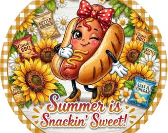 Summer is Snackin sweet Hot dog Metal wreath Sign, summertime Americana sign