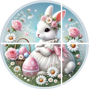 victorian Easter rabbit metal wreath sign, romantic Easter bunny, spring Round sign, Wreath attachment, Wreath center,