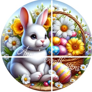 Easter rabbit metal wreath sign, Eggs Daisies and the Easter bunny, spring Round sign, Wreath attachment, Wreath center,