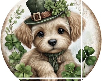 St. Patrick's Day Dog Leprechaun Wreath Sign | Shamrock Clover Wall Decor