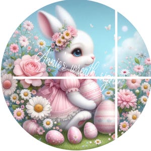 victorian Easter rabbit metal wreath sign, romantic Easter bunny, spring Round sign, Wreath attachment, Wreath center,