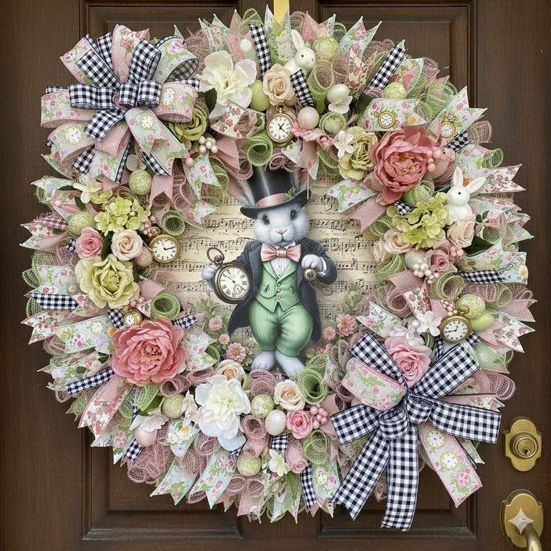 Dapper Easter Bunny Metal Wreath Sign: Pastel Spring Decor - Etsy
