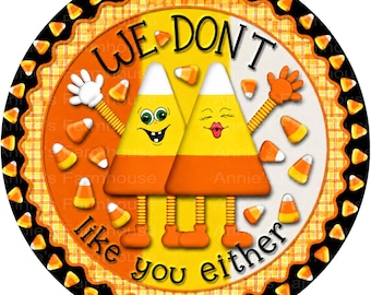 Candy Corn Halloween Wreath Attachment: Funny Metal Sign