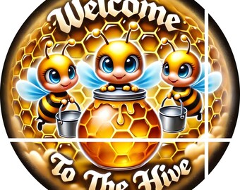 Welcome to the Hive Bee Sign: Metal Wreath Center