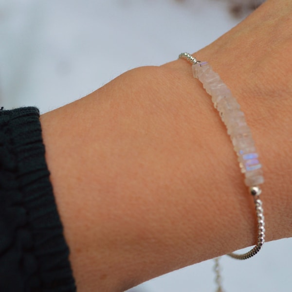 Ready to Ship Sterling Silver Moonstone Bracelet with 1" extension and Moonstone accent 2-3 day USPS Priority Shipping Within the USA