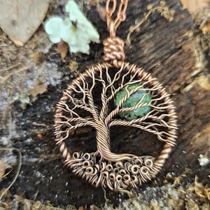 RUBY ZOISITE Moon Tree of Life Necklace: Hand Sculpted Copper Pendant