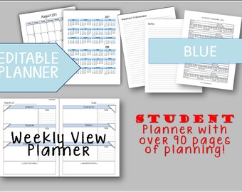 2026-2027 EDITABLE Blue Student Planner Homeschool Weekly View Lesson Planner