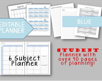 2026-2027 EDITABLE Homeschool Planner - 6 Subject - Student Planner