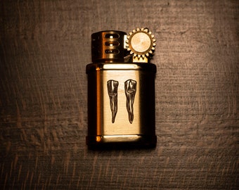 Vintage Trench Style Brass “Little Lucky Tooth Lighter” #10 Hand Engraved by Seth Basista