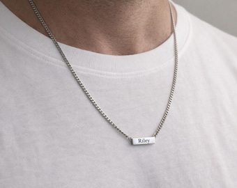 Regalo personalizzato, collana con nome per uomo, collana con iniziale da uomo, gioielli personalizzati in acciaio inossidabile argentato, regalo per la festa del papà.