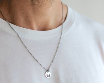 Lotus necklace for men, groomsmen gift, men's necklace with a silver lotus pendant, silver chain, gift for him, Yoga necklace, spiritual