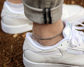 Cavigliera da uomo, bracciale alla caviglia con catena in argento, catena cubana, regalo per lo sposo, gioielli da uomo, regalo per il fidanzato, gioielli minimalisti