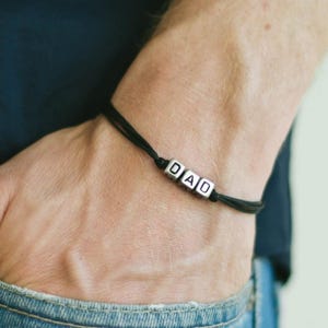 Pulsera de regalo para papá para hombre, regalo del Día del Padre, joyería para papá, cuentas, color y tamaño personalizados, cuerda, regalo de cumpleaños para papá, cordón negro