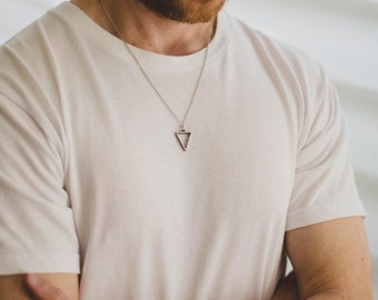 Triangle necklace for men, custom size, men's necklace with a silver triangle pendant, silver chain, gift for him husband, geometric jewelry