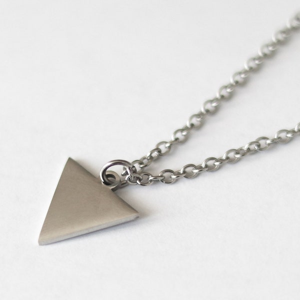 Silver Triangle Pendant Necklace for Men - Stainless Steel Waterproof Jewelry