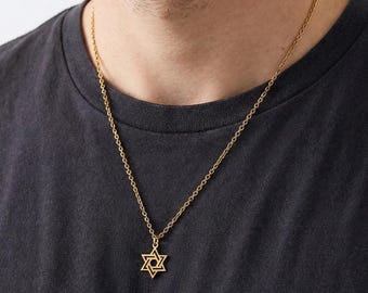 Collana con Stella di David da uomo, collana a catena da uomo color oro con ciondolo a Stella di David, regalo per lui, gioielli ebraici da Israele, scudo di David