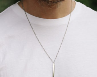 Bar necklace for men, groomsmen gift, men's necklace silver rectangle pendant, waterproof chain necklace, gift for him, Yoga necklace, bar