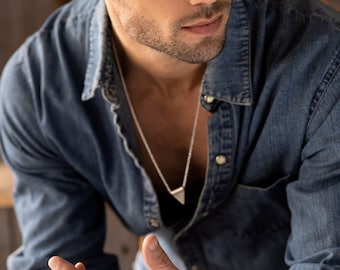 Collana triangolare da uomo, collana da uomo con ciondolo a forma di triangolo in argento, catena a maglie in argento, regalo per lui, collana geometrica, confezione regalo
