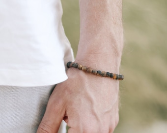 Tiger Eye bracelet for men, brown beaded bracelet, good luck protection stone, men's preppy bracelet, 6mm beads, stretchable, gift for him