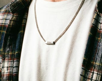 Name Necklace For Men, Personalized gift, Men's Initial Chain Necklace, Silver  Stainless Steel Custom Mens Jewelry Fathers Day Gift For Dad