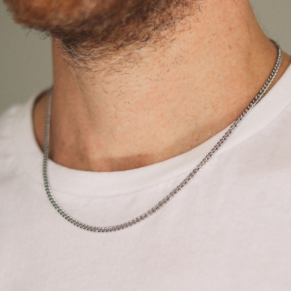 Collana a catena da uomo in acciaio inossidabile argentato, collana da uomo a catena a maglie, regalo per lui, gioielli minimalisti da uomo, impermeabile, regalo per la festa del papà