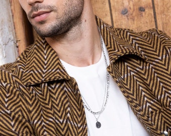 Collana da uomo con medaglione di protezione dal malocchio, ciondolo con catena in argento, collana per uomo, ciondolo con moneta e occhio, regalo per figlio, regalo di compleanno per fratello