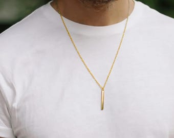 Herren-Halskette mit Stabanhänger, rechteckigem Anhänger in Goldoptik, wasserfester Edelstahlkette, Geschenk für ihn, lässige Alltags-Halskette für Herren