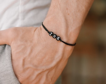 Name bracelet, customise men's bracelet, initial black letters round beads, personalised monogram bracelet for men, brother gift for him