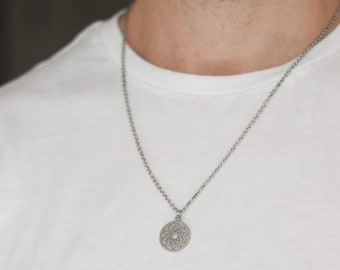 Collana di loto per gli uomini, settimo chakra della corona, collana a catena d'argento da uomo, mille foglie di loto, regalo per lui, gioielli Yoga, Sahasrara